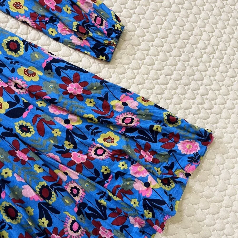 NWOT Boden Jersey Mini Tea Dress Long Moroccan Blue Flora Bloom Size 6L - Picture 7 of 10